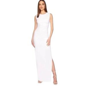 Susana Monaco Crew Neck Gathered Side Slit Dress in Sugar White Size Medium NEW